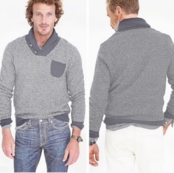 J. Crew Men's Lambs Wool Gray Jacquard Shawl Collar Knit Sweater Size XL - Picture 1 of 11